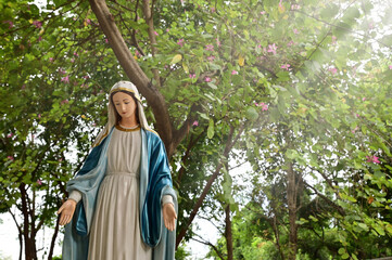 Close-up of Statue of Our lady of grace virgin Mary located in the church, Thailand. selective focus.