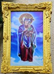 Fototapeta premium Closeup of Our lady of perpetual help statue virgin Mary with Child Jesus in the church, Thailand. selective focus.