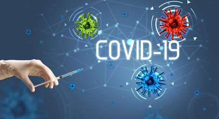 Syringe, medical injection in hand, coronavirus vaccine concept