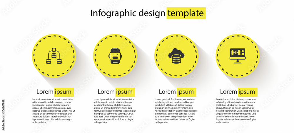 Poster set server, data, chat bot, cloud database and algorithm. business infographic template. vector