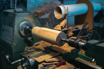 Wooden piece on shabby lathe