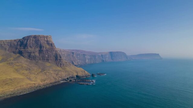   Hyperlapse Time Lapse Aerial Neist Point Isle of Skye, Scotland, UK, Summer

