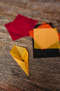 Wax origami papers displayed on the table