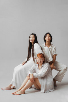 group of asian girlfriends in studio
