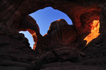 Sunset at Double Arch, Arches National Park, Moab, Utah, Southwest USA