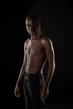 Young black man with naked torso