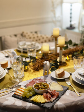 Holiday table setting with candles
