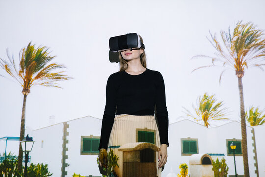 Female model exploring area near home 