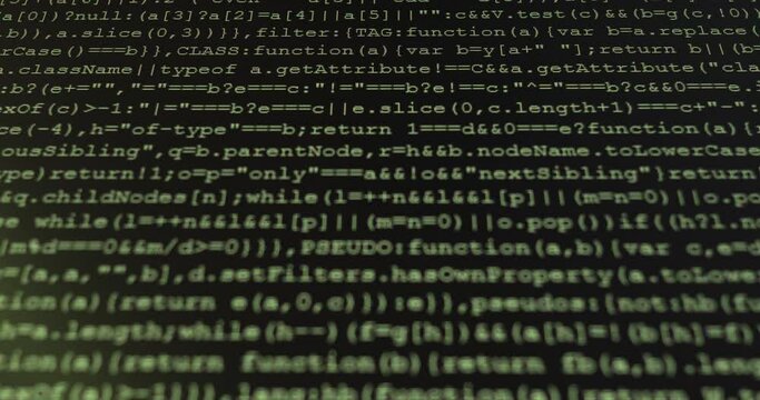 4K Close up shot programming tag code on PC Monitor scroll down. Background concept for programming and coding web development.