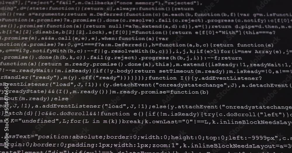 Fototapete 4K Close up shot programming tag code on PC Monitor scroll down. Background concept for programming and coding web development.