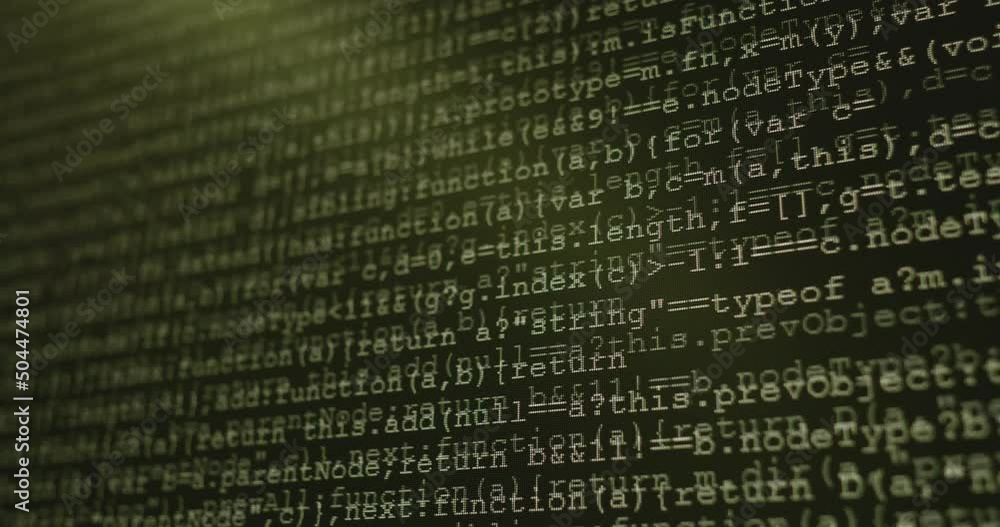 Leinwandbilder 4K Close up shot programming tag code on PC Monitor scroll down. Background concept for programming and coding web development.