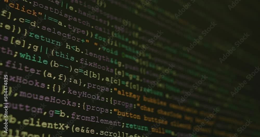 Fototapete 4K Close up shot programming tag code on PC Monitor scroll down. Background concept for programming and coding web development.