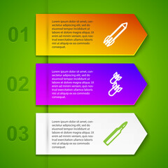 Set line Rocket, Aviation bomb, Bullet and Chevron. Business infographic template. Vector