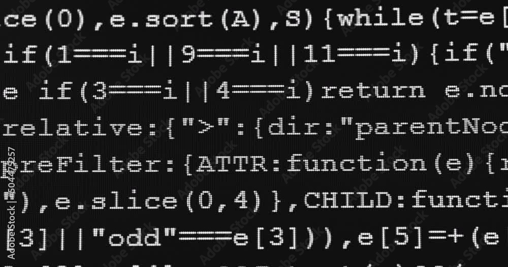 Leinwandbilder 4K Close up shot programming tag code on PC Monitor scroll down. Background concept for programming and coding web development.
