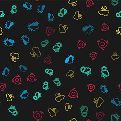 Set line Cloudy with rain and sun, snow, rain,, lightning and Tornado on seamless pattern. Vector