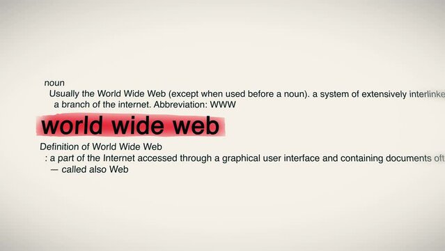 The Word World Wide Web Red Highlighted in a Dictionary Animation