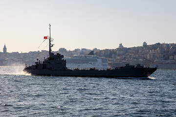 NATO ship passed through the Bosphorus in Istanbul.