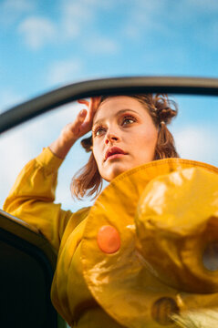 Portrait of a girl dessing in yellow vintage clothes