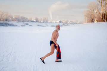 happiness gray-haired senior man active outside