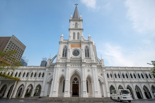 External view of Chijmes, a Gothic-style chapel in Singapore