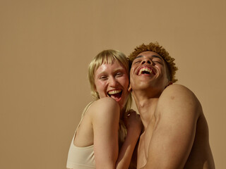 Happy and comfortable couple - spontaneous - skincare - scars - nature