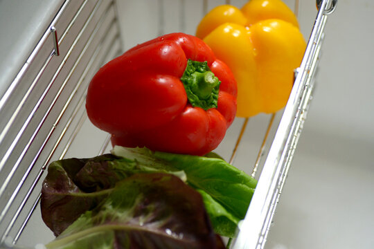 Close-up of cleaned bell peppers and vegetables