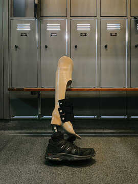 Artifical Leg With Sneaker in Changing Room