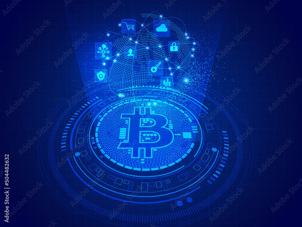 Poster 2d rendering bitcoin sign currency digital background