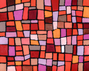 An Abstract Red, Violet and Orange Painting; Blocks of Color.