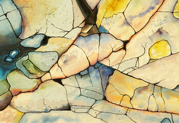 Shoreline Rocks; a Watercolour Painting.