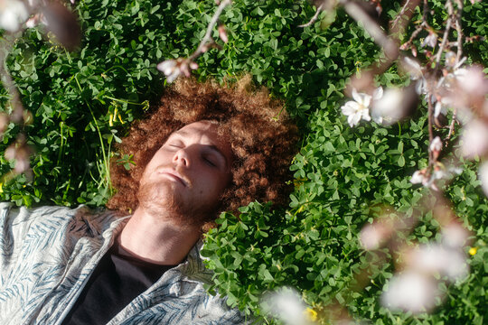 Blissful portrait of a man in nature