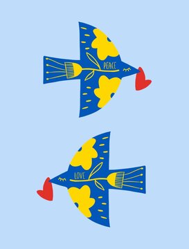 Peace bird against war on blue and yellow illustration