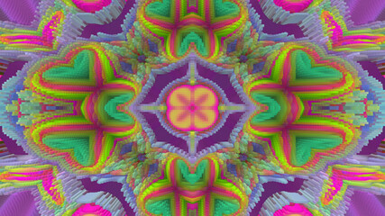 Abstract symmetrical multicolored luminous background kaleidoscope.
