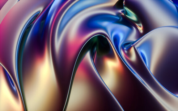 3D render of an abstract wavy holographic cloth