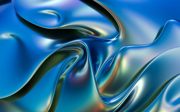 3D render of an abstract wavy holographic cloth
