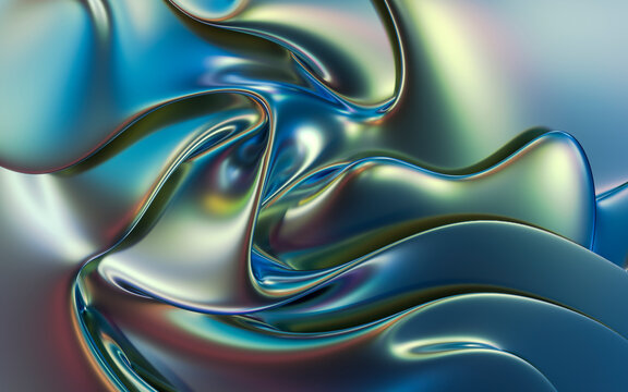 3D render of an abstract wavy holographic cloth