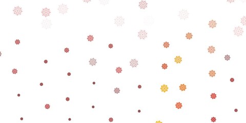 Light red, yellow vector layout with beautiful snowflakes.