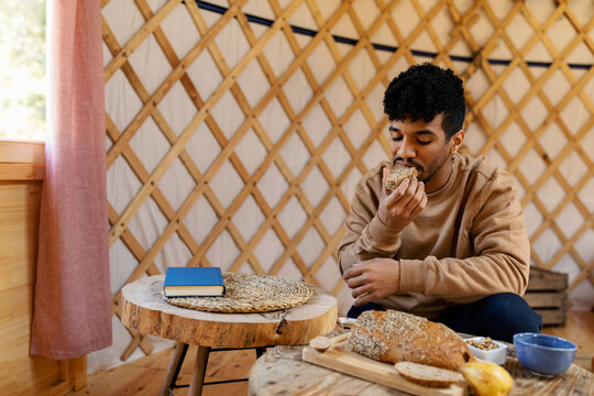 man eating bred