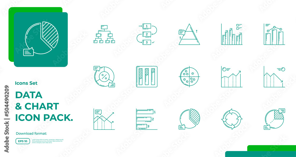 Poster graph and diagram line icons set. statistics financial chart icon