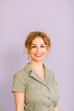 Portrait cool businesswoman smiling at camera