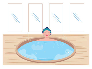 Bathing facilities using warm water in the Jacuzzi. Enjoy a relaxing moment. Spa vector illustration.