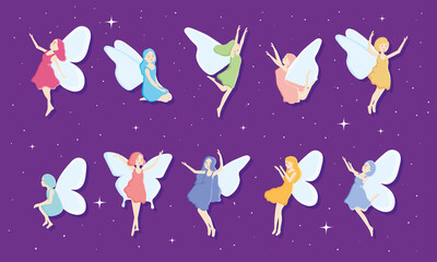 magical fairies icon set