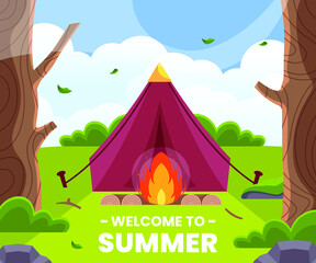 Beautiful flyer, template or banner design for Summer Camping