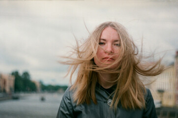 A wind in woman's hairs