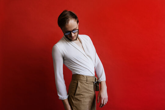 Bearded male model in fashion outfit