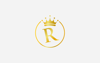 Royal vintage and golden jewel crown vector and gold crown logo and symbol with the letter R