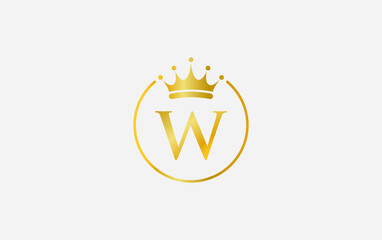 Royal vintage and golden jewel crown vector and gold crown logo and symbol with the letter W