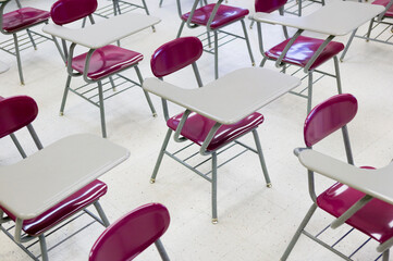  School Classroom with vintage  Red Desks