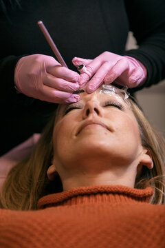 Woman Has Microblading Eyebrow Procedure
