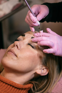 Aesthetician Applies Pigment With Microblade